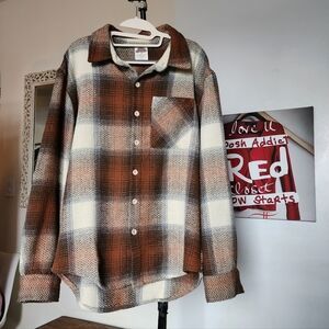 Flannel Shirt Tan Brown ptp 23 length 31 Size L
